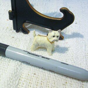 VTG 60'S WHITE ENAMEL TERRIER BROOCH, SIGNED E PEARL